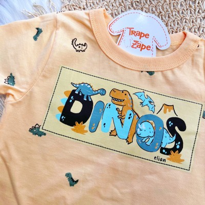 Conj. Camiseta Dinos e Bermuda - Amarelo e Verde